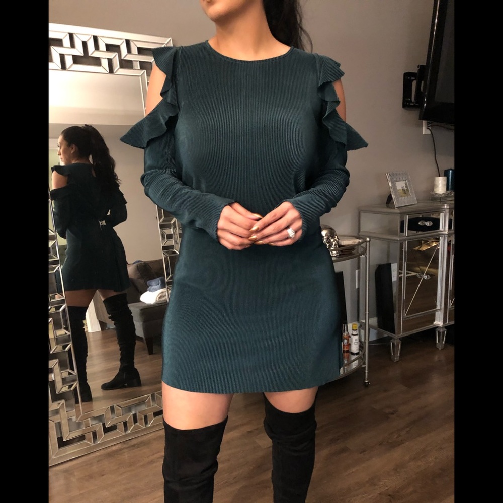 Col shoulder flutter sleeve dress